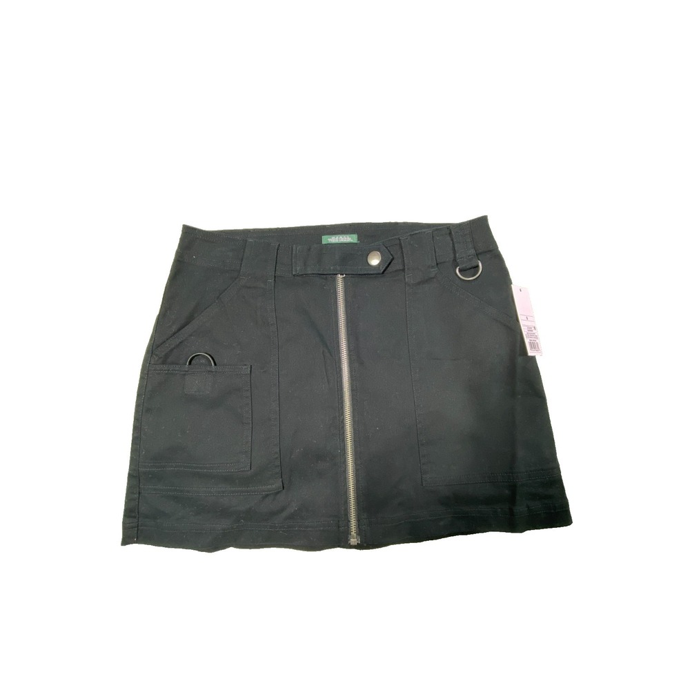 Wild Fable Mini Skirt Womens Small Black Front Zip Cargo Pockets Cotton Stretch